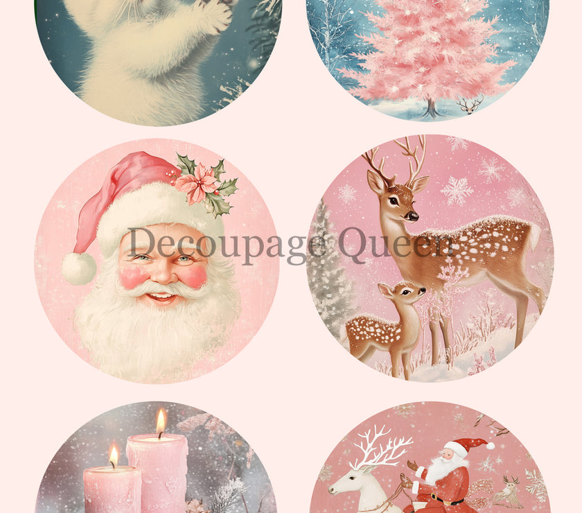 Decoupage Queen Pink Winter Ornaments Rice Paper