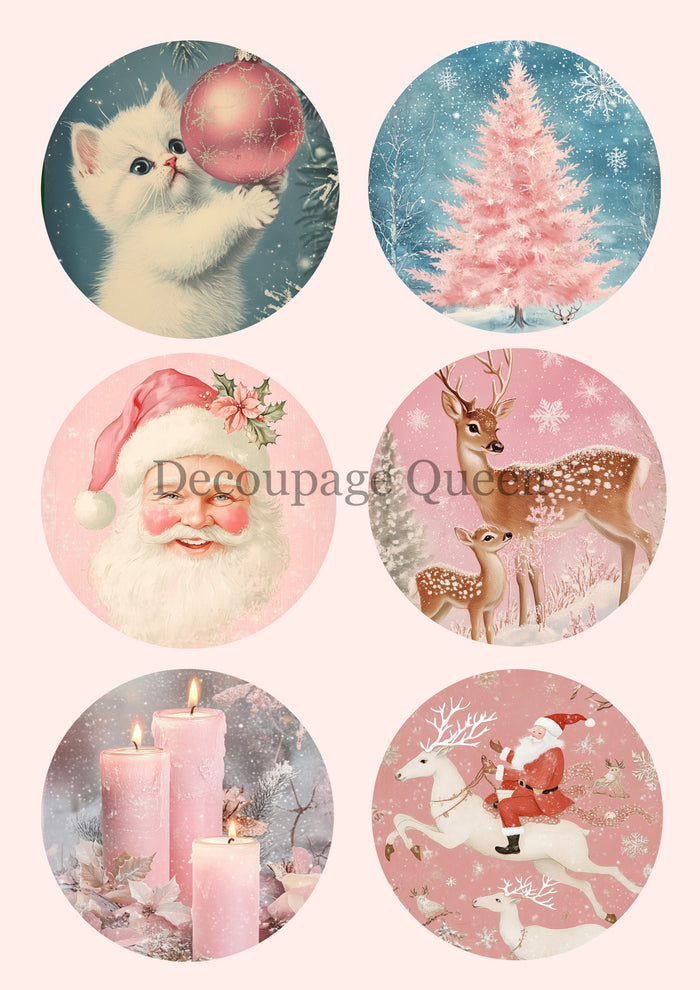 Decoupage Queen Pink Winter Ornaments Rice Paper
