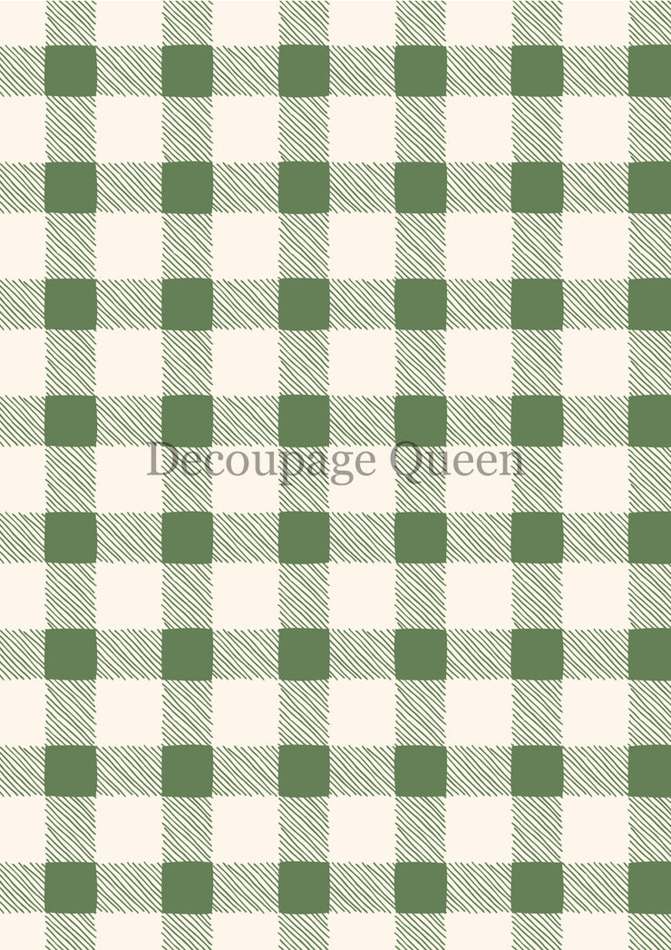 Decoupage Queen Green Checks Rice Paper