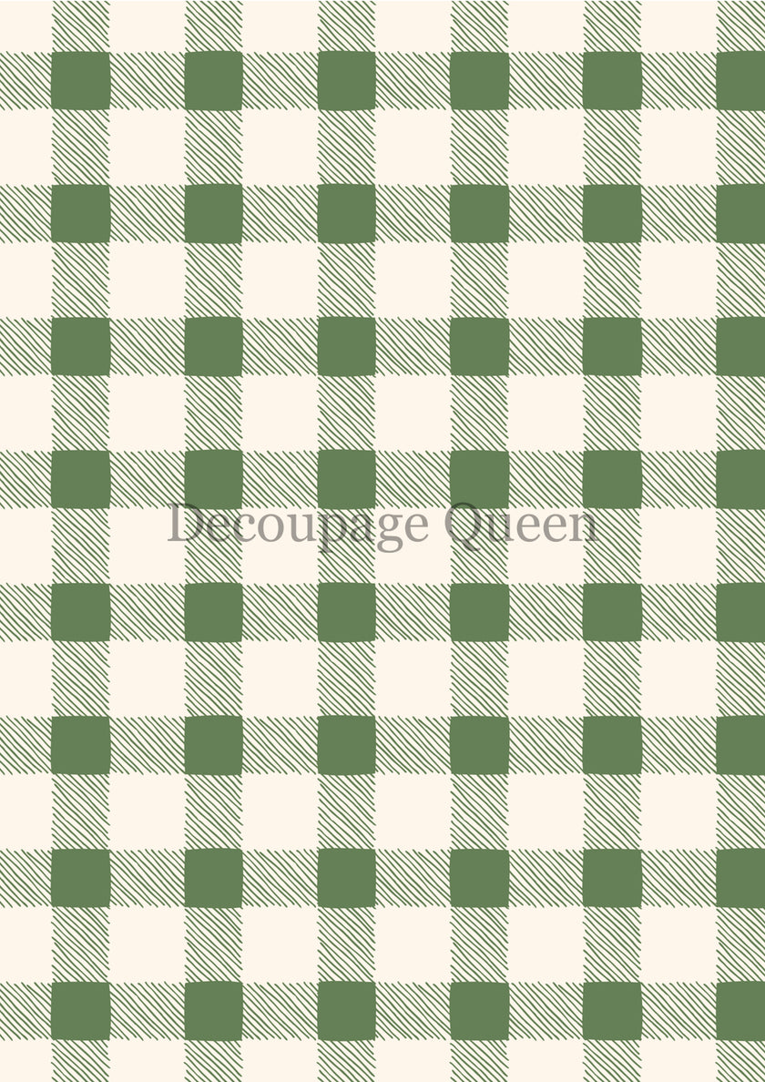 Decoupage Queen Green Checks Rice Paper