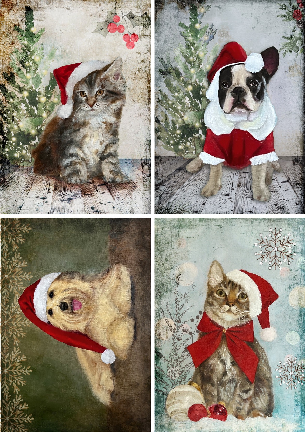 Teresa Rene Art - Christmas Pets Four Pack