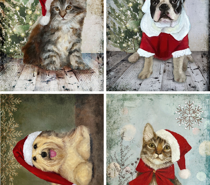 Teresa Rene Art - Christmas Pets Four Pack