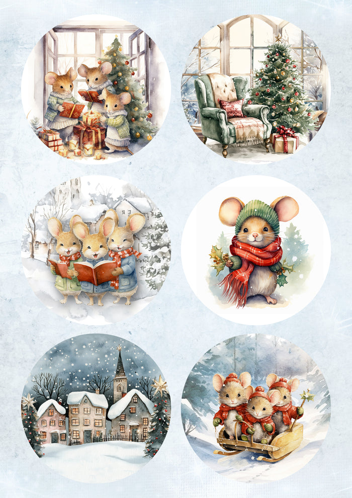 Christmas Mice, rice paper design by Decoupage Queen, arts & entertainment > hobbies & creative arts > arts & crafts > art & crafting materials > art & craft paper > drawing & painting paper, for decoupage and crafting