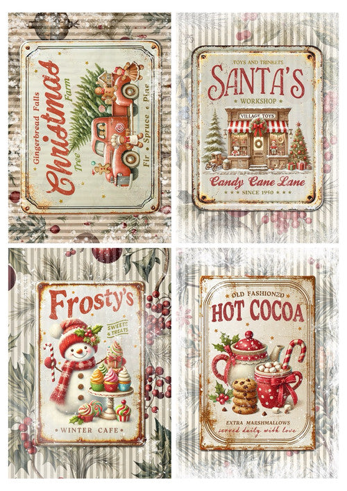 Christmas Signs 4 Pack Rice Paper - Decoupage Queen