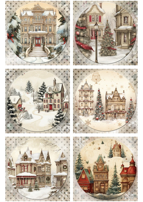 Christmas Houses 6 Pack Rice Paper - Decoupage Queen