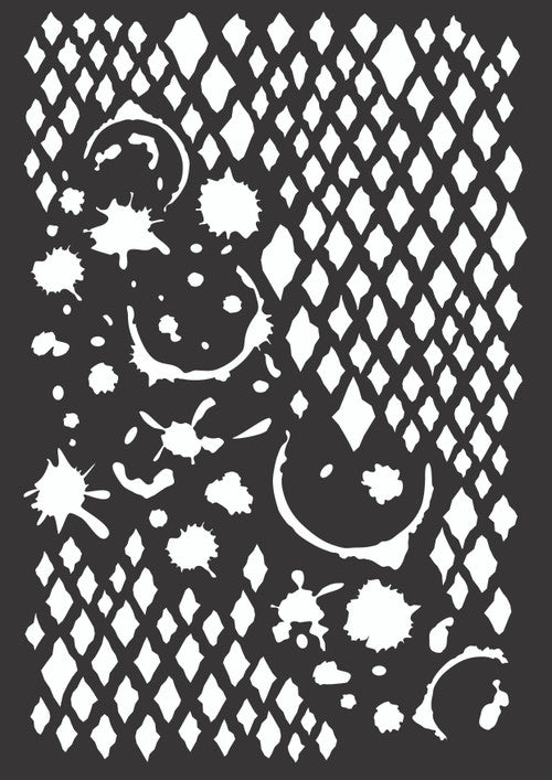 Decoupage Queen Hobbilicious Distressed Diamond Splatter Stencil A4