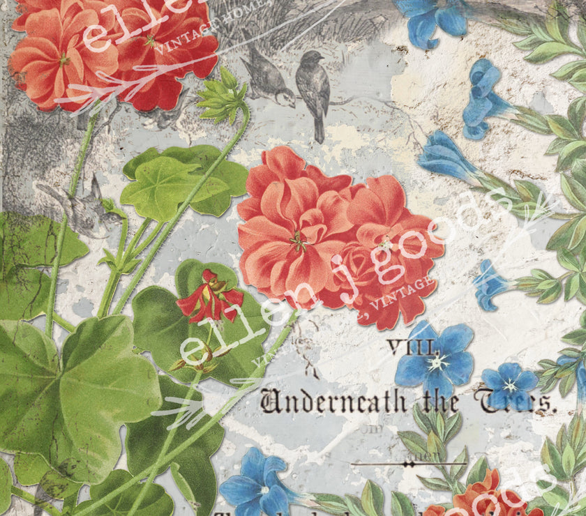 Coral Geranium EJG-O09, rice paper design by ellen j goods, arts & entertainment > hobbies & creative arts > arts & crafts, for decoupage and crafting