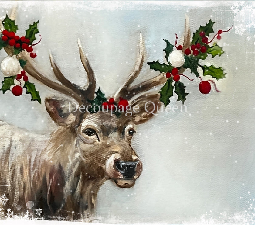Snowy Elk, Teresa Rene Art, rice paper design by Decoupage queen, arts & entertainment > hobbies & creative arts > arts & crafts, for decoupage and crafting