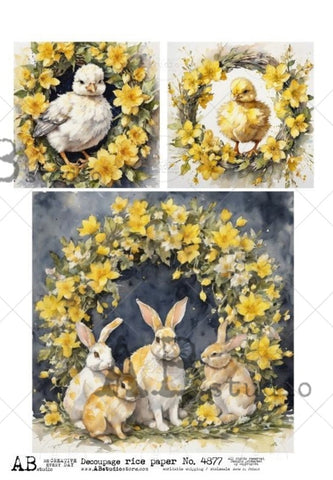 Wreath Framed Easter Chicks and Bunnies AB 4877