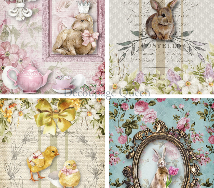 Easter Creatures 4 Pack  0549, rice paper design by Decoupage queen, arts & entertainment > hobbies & creative arts > arts & crafts, for decoupage and crafting