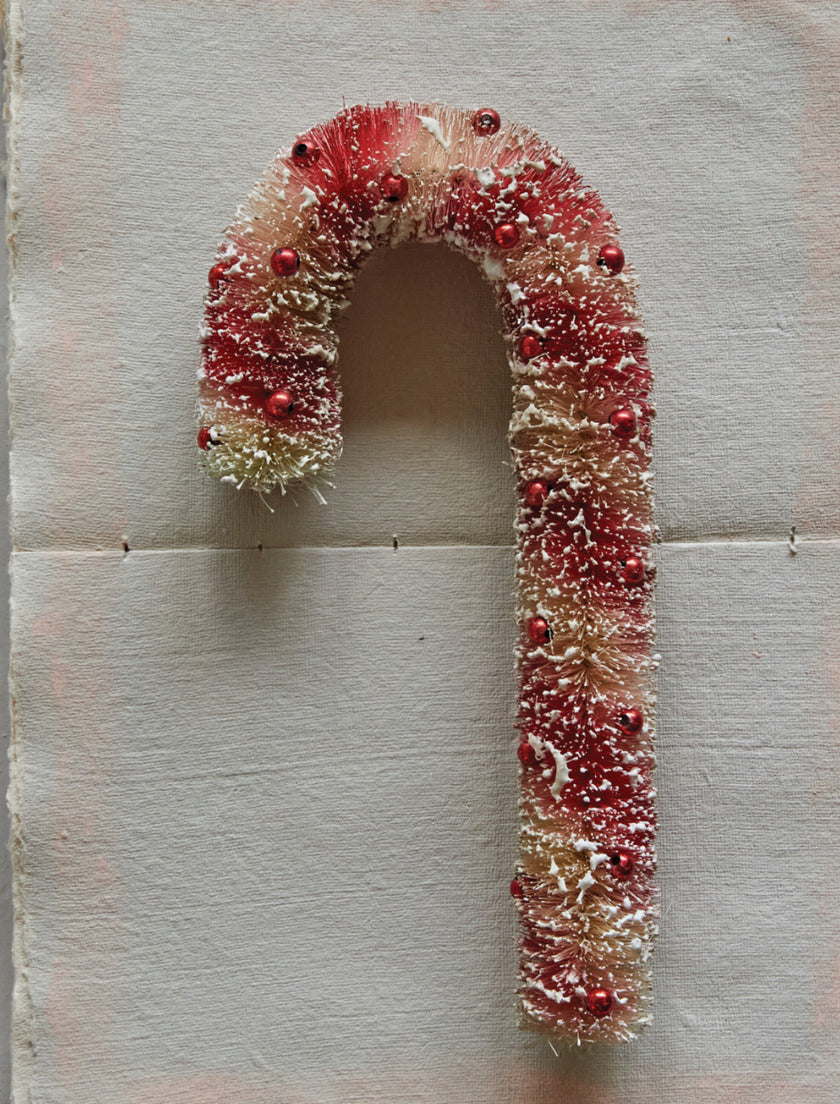 10"H Sisal Bottle Brush Candy Cane w/ Beads