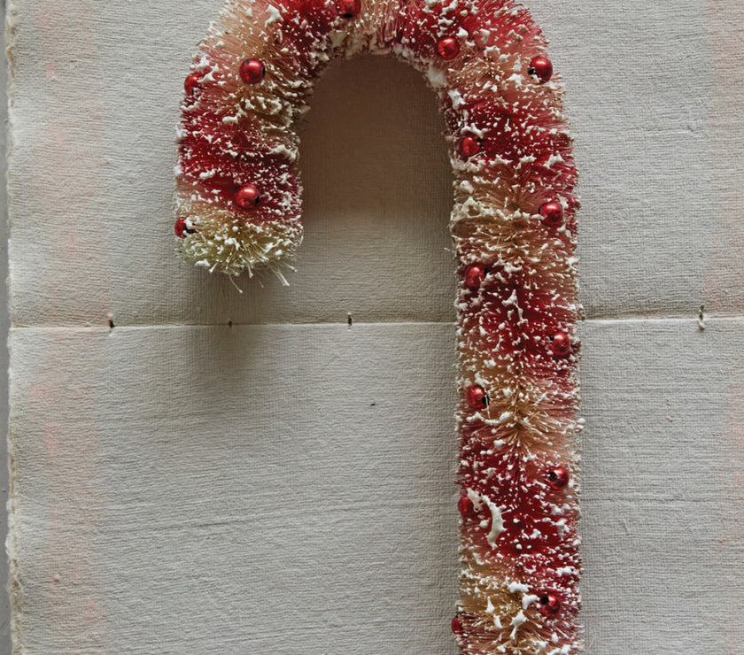 10"H Sisal Bottle Brush Candy Cane w/ Beads