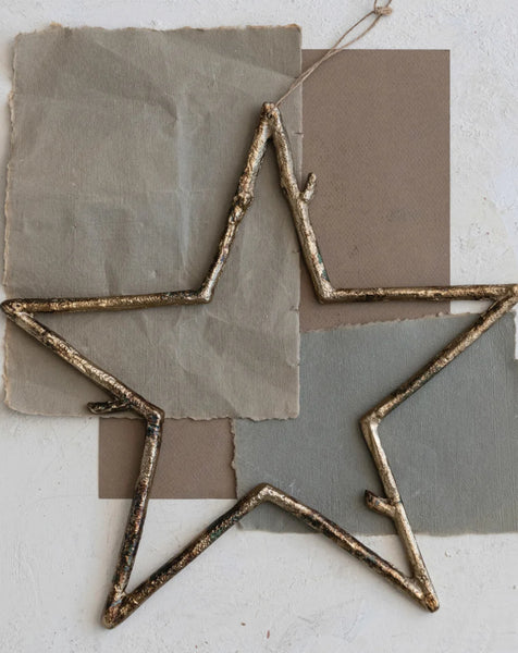 Metal Twig Star Ornament, Antique Gold Finish