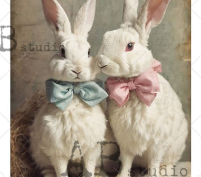 White Boy and Girl Bunny ABRP_4783, rice paper design by AB Studios, arts & entertainment > hobbies & creative arts > arts & crafts, for decoupage and crafting