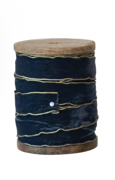 5 Yard Velvet Ribbon w/ Metallic Edges on Wood Spool, 6 Colors