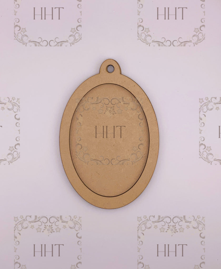 MDF Ornament w/Oval Overlay Frame, 2 Peices