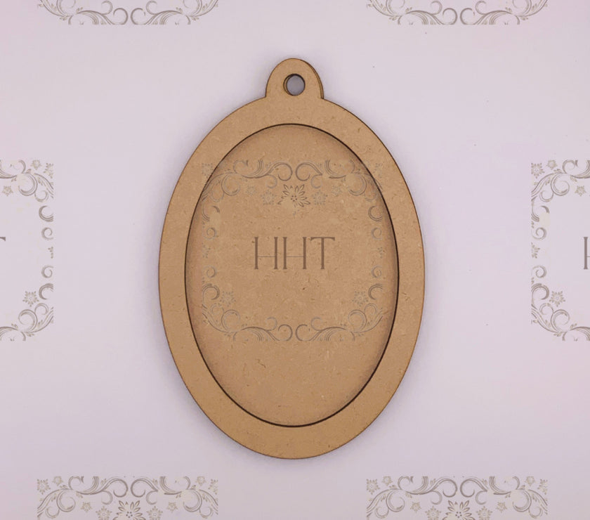 MDF Ornament w/Oval Overlay Frame, 2 Peices