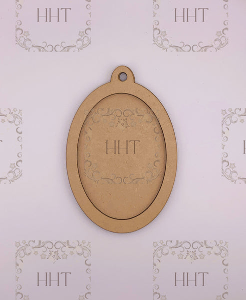 MDF Ornament w/Oval Overlay Frame, 2 Peices