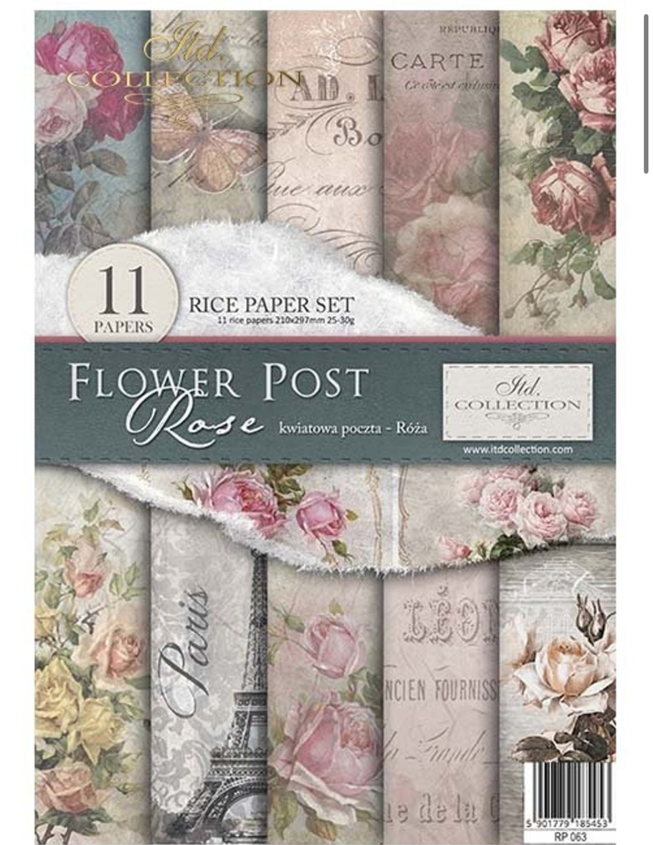 ITD Collection Rice Paper Pack Flower Post Rose Set of 11  Rice Papers