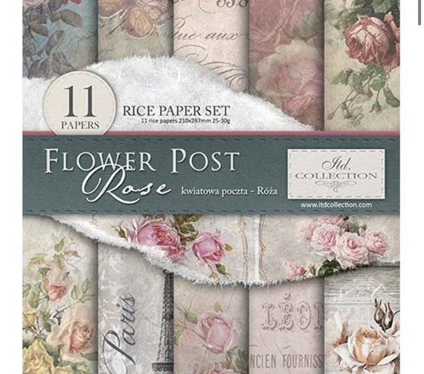 ITD Collection Rice Paper Pack Flower Post Rose Set of 11  Rice Papers