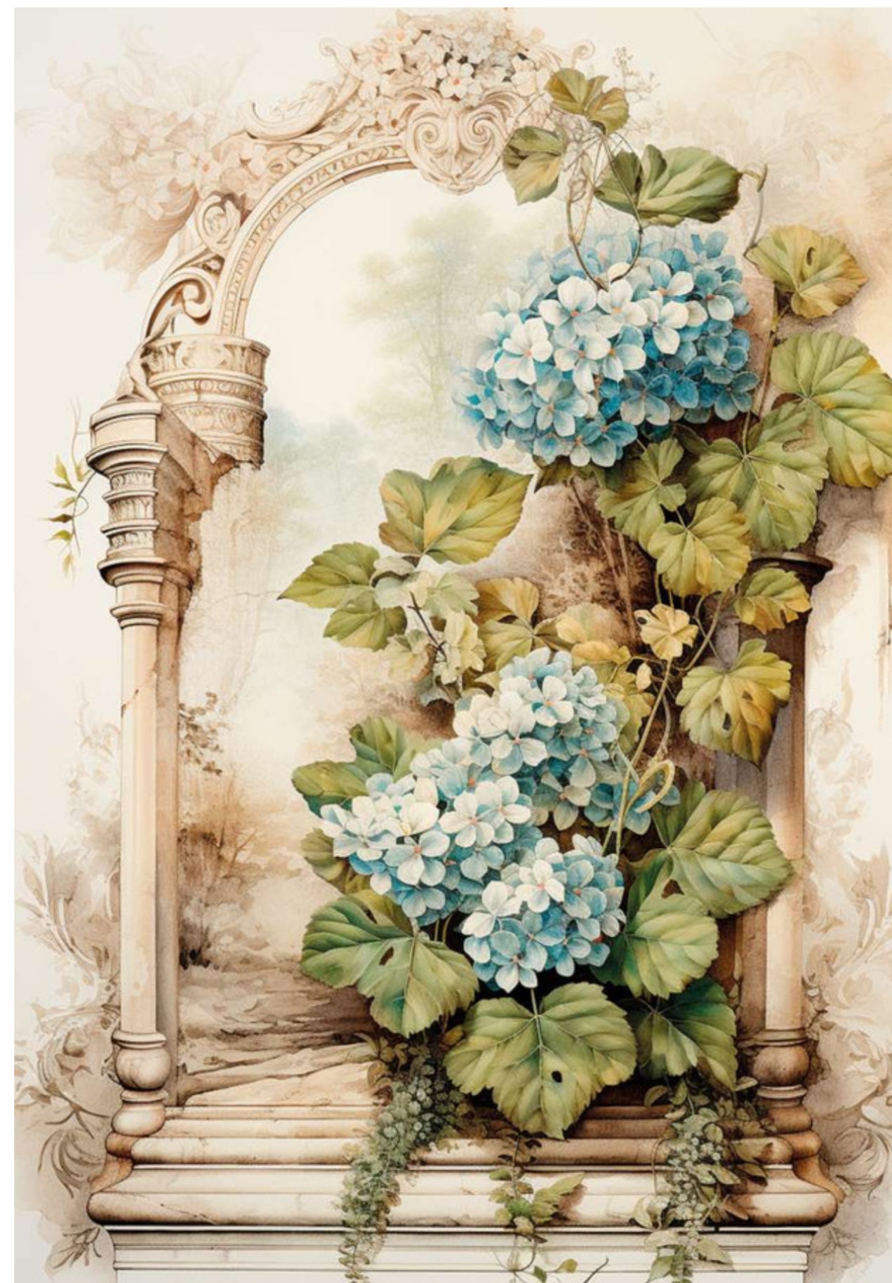 Nostalgia 3 Hydrangea Arch, rice paper design by LaBlanche, arts & entertainment > hobbies & creative arts > arts & crafts > art & crafting materials > art & craft paper, for decoupage and crafting