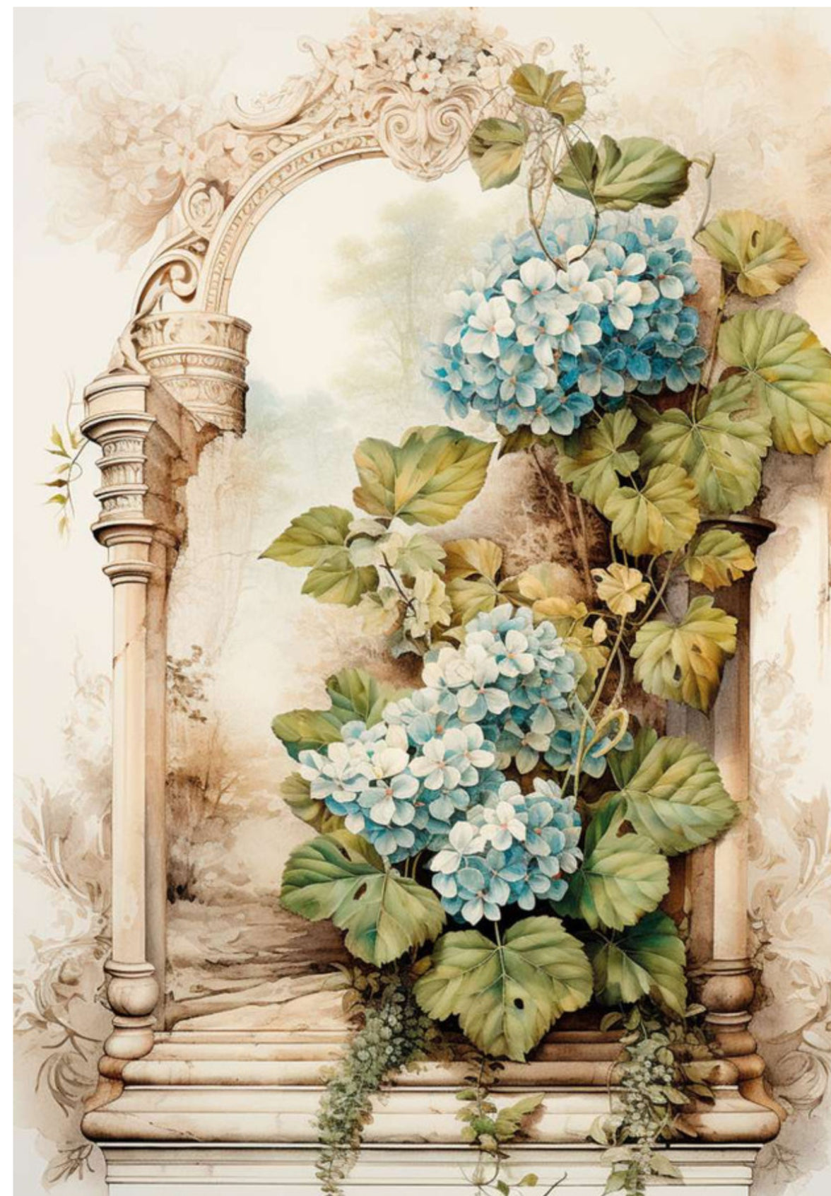 Nostalgia 3 Hydrangea Arch, rice paper design by LaBlanche, arts & entertainment > hobbies & creative arts > arts & crafts > art & crafting materials > art & craft paper, for decoupage and crafting