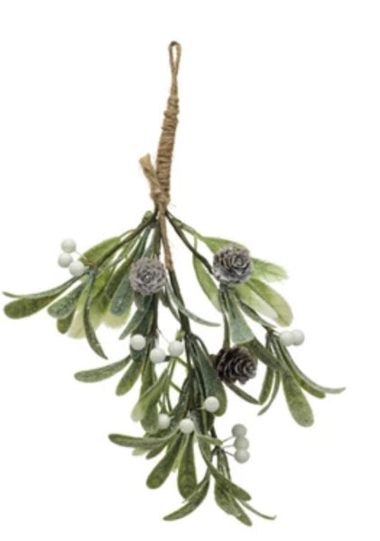 Hanging Faux Evergreen & Berry Bunch, Snow/Ice Finish, 5 Styles