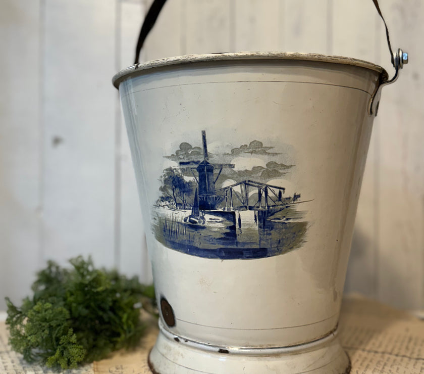 Vintage European Enamel Bucket