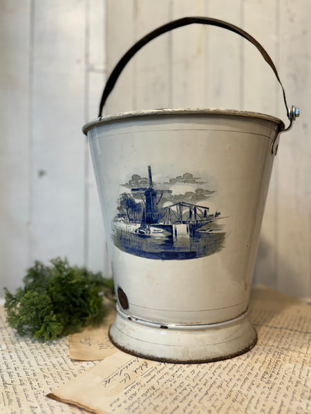 Vintage European Enamel Bucket