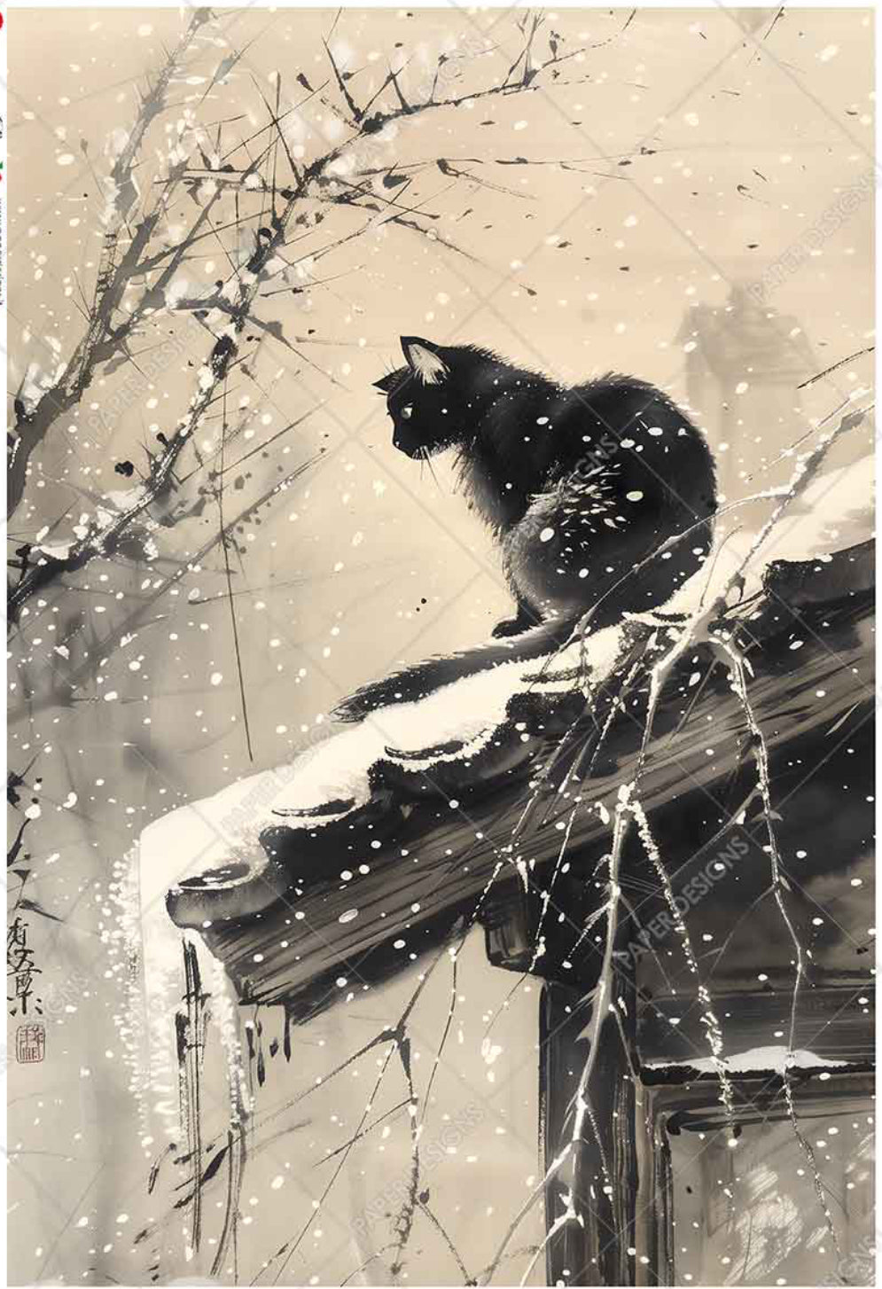 Cat on a Roof in the Snow