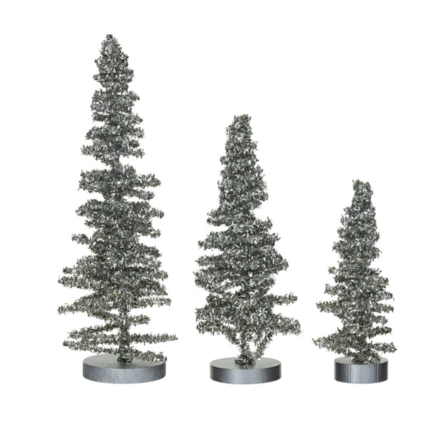 Tinsel Trees w/ Glitter, Silver Finish