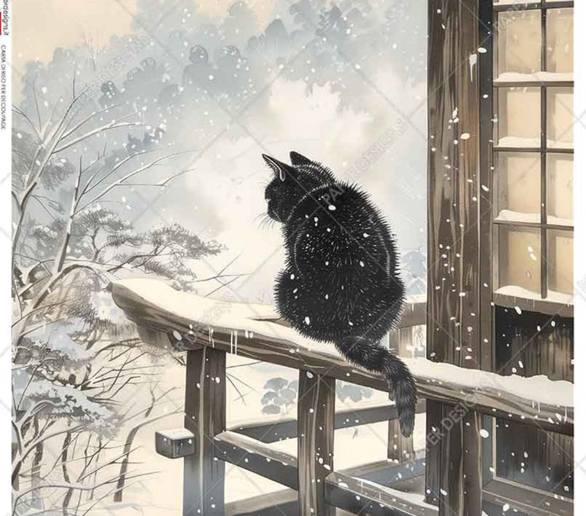 Cat on a Ledge in the Snow