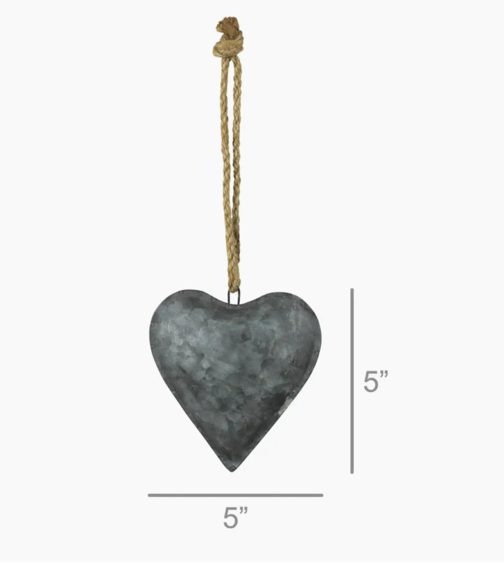 Metal  Heart with Jute Cord. Metal - Galvanized
