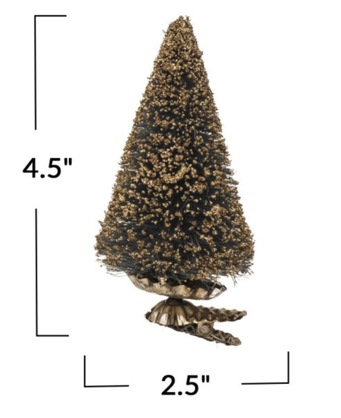 Sisal Bottle Brush Tree Clip-On Ornament w/ Glitter, 2 colors