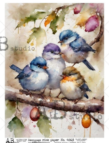 Watercolor Birds on a Branch 4863