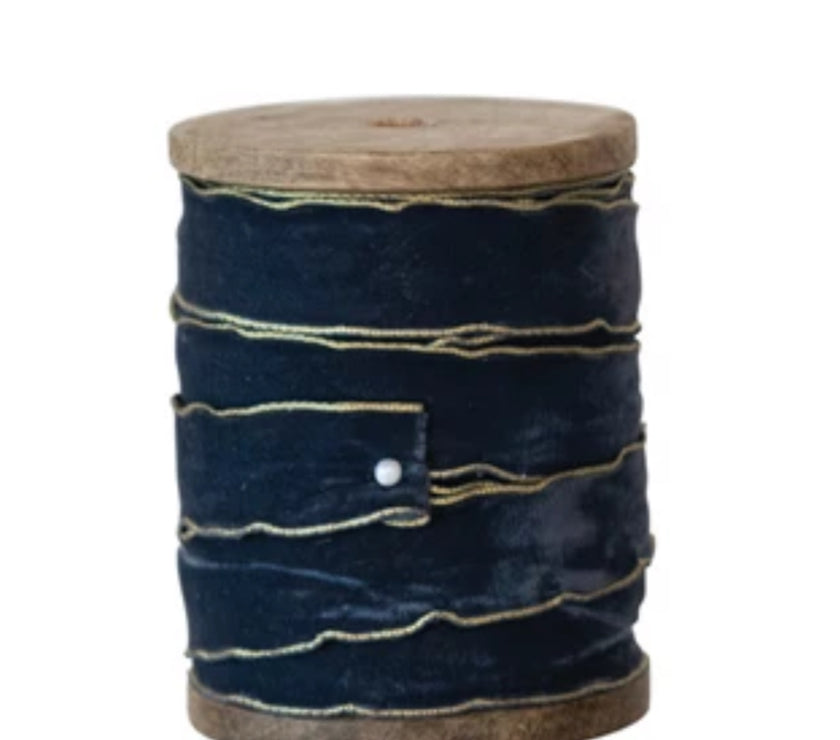 10 Yard Velvet Ribbon w/ Metallic Edges on Wood Spool