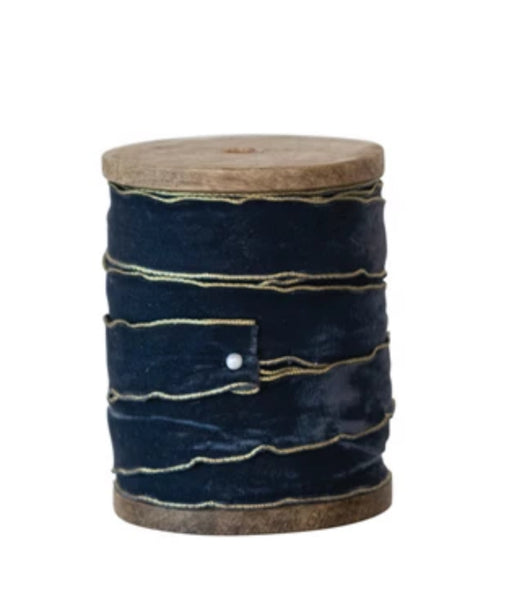 10 Yard Velvet Ribbon w/ Metallic Edges on Wood Spool