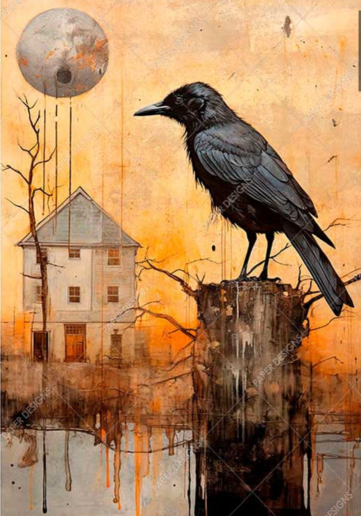 Raven on the Lake Rice Paper, rice paper design by Paper Designs Italy, arts & entertainment > hobbies & creative arts > arts & crafts, for decoupage and crafting