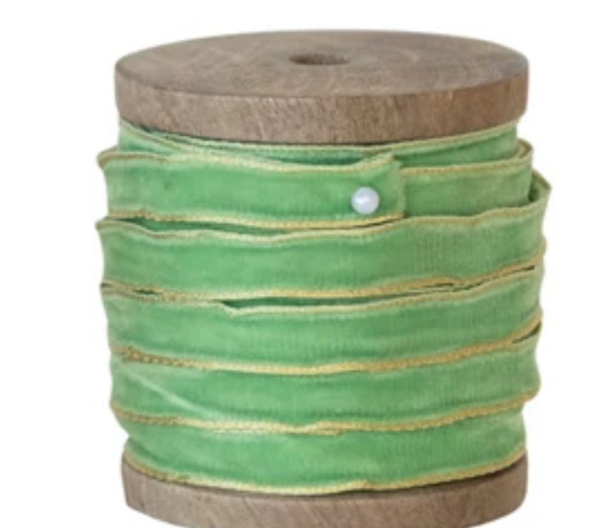 10 Yard Velvet Ribbon w/ Metallic Edges on Wood Spool