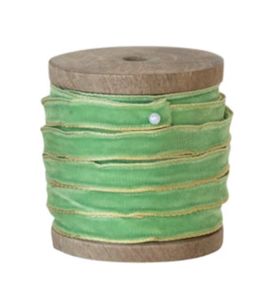 10 Yard Velvet Ribbon w/ Metallic Edges on Wood Spool