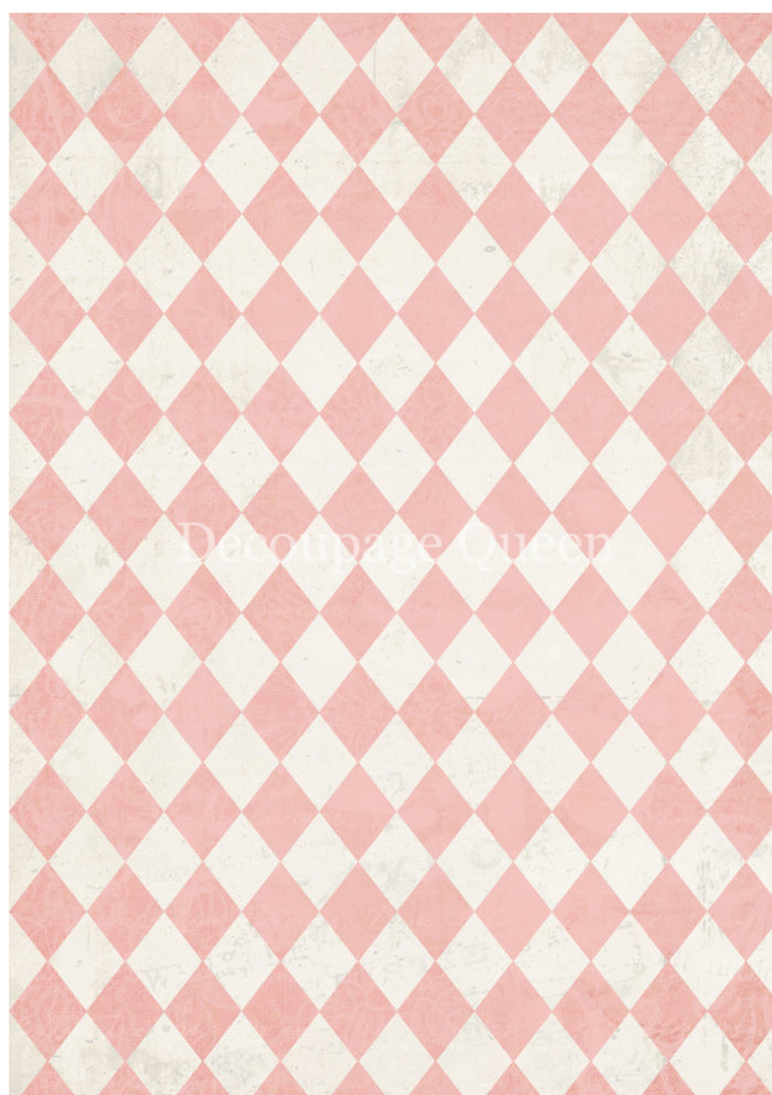 Pink and Ivory Harlequin, rice paper design by Decoupage queen, arts & entertainment > hobbies & creative arts > arts & crafts > art & crafting materials > art & craft paper > cardstock & scrapbooking paper > scrapbooking paper, for decoupage and crafting