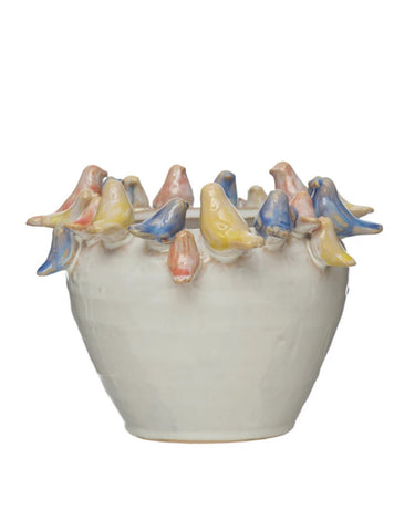 Stoneware pot with Birds