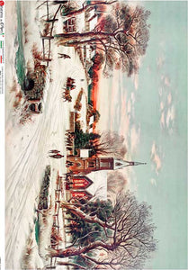 Winter Snow Covered Town and Church