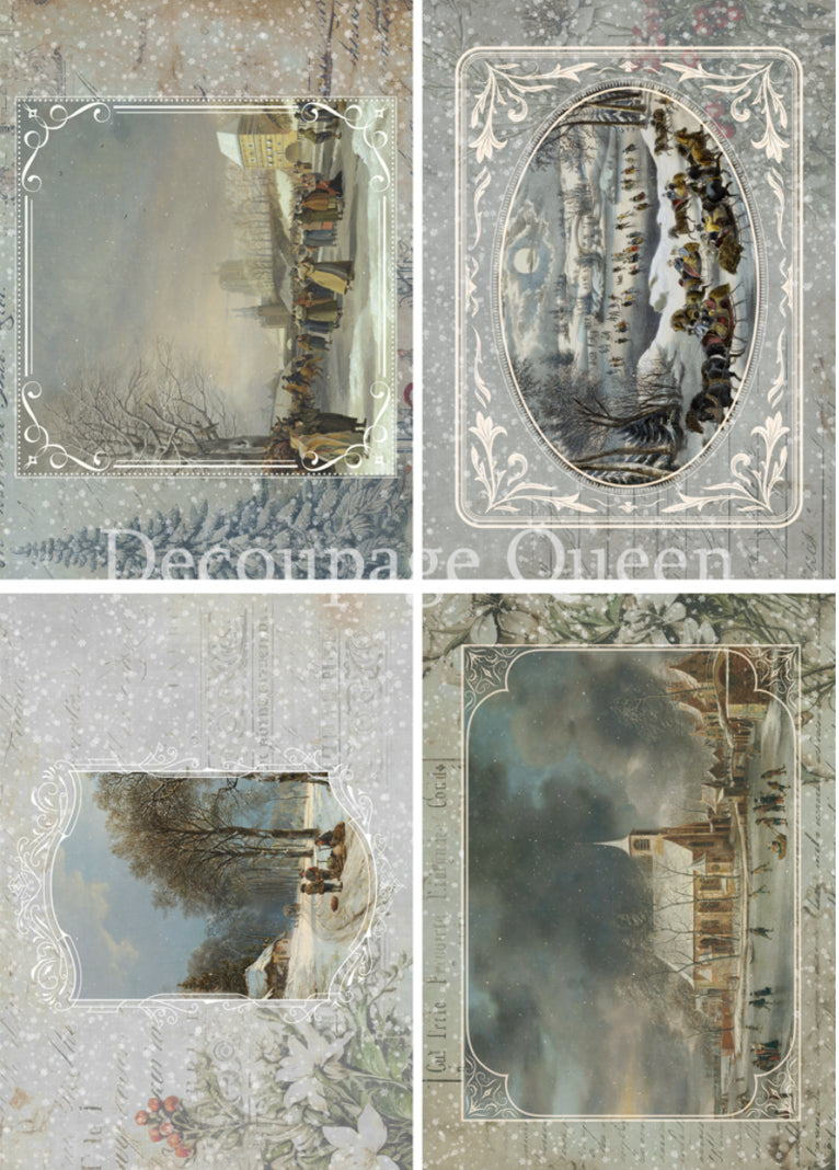 Winter Postcards 4 Pack, Decoupage Queen Dainty and the Queen