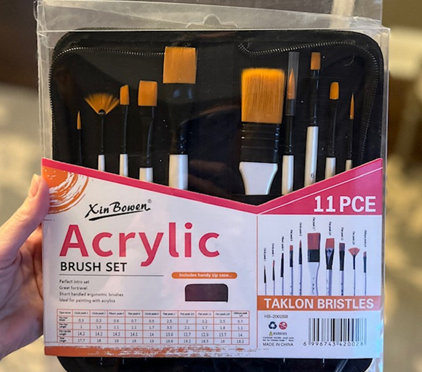 Xin Bowen 10 Brushes with Travel Case Acrylic Golden Taklon Brush Set