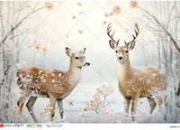Mom and Baby Deer Winter Scene 0212, rice paper design by Paper Designs Italy, arts & entertainment > hobbies & creative arts > arts & crafts, for decoupage and crafting