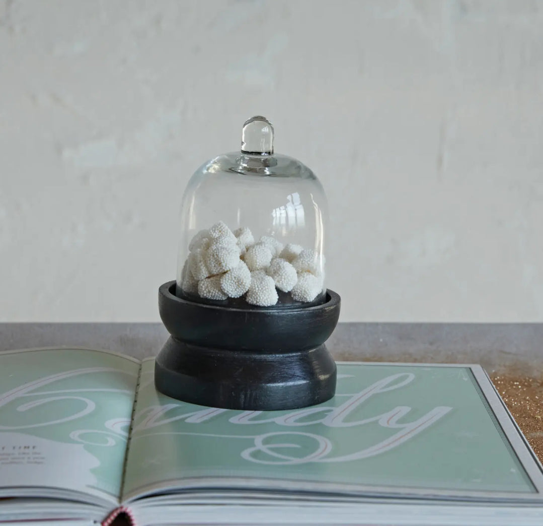 Mini Glass Cloche on Wooden Base