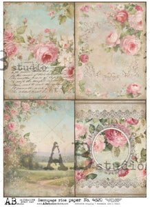 Four Shabby Chic Easter Spring Roses Scenes AB4822