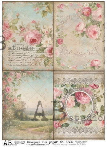 Four Shabby Chic Easter Spring Roses Scenes AB4822