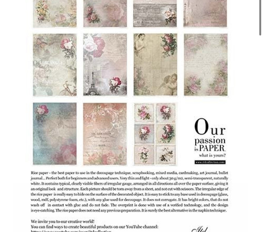 ITD Collection Rice Paper Pack Flower Post Rose Set of 11  Rice Papers
